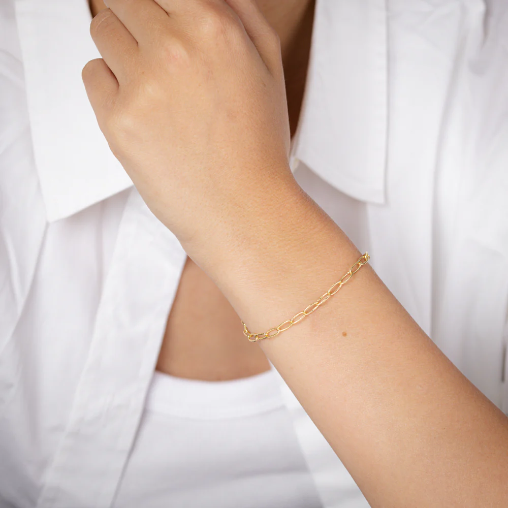 9ct Yellow Gold Textured Paperclip 19cm Bracelet - Image 4