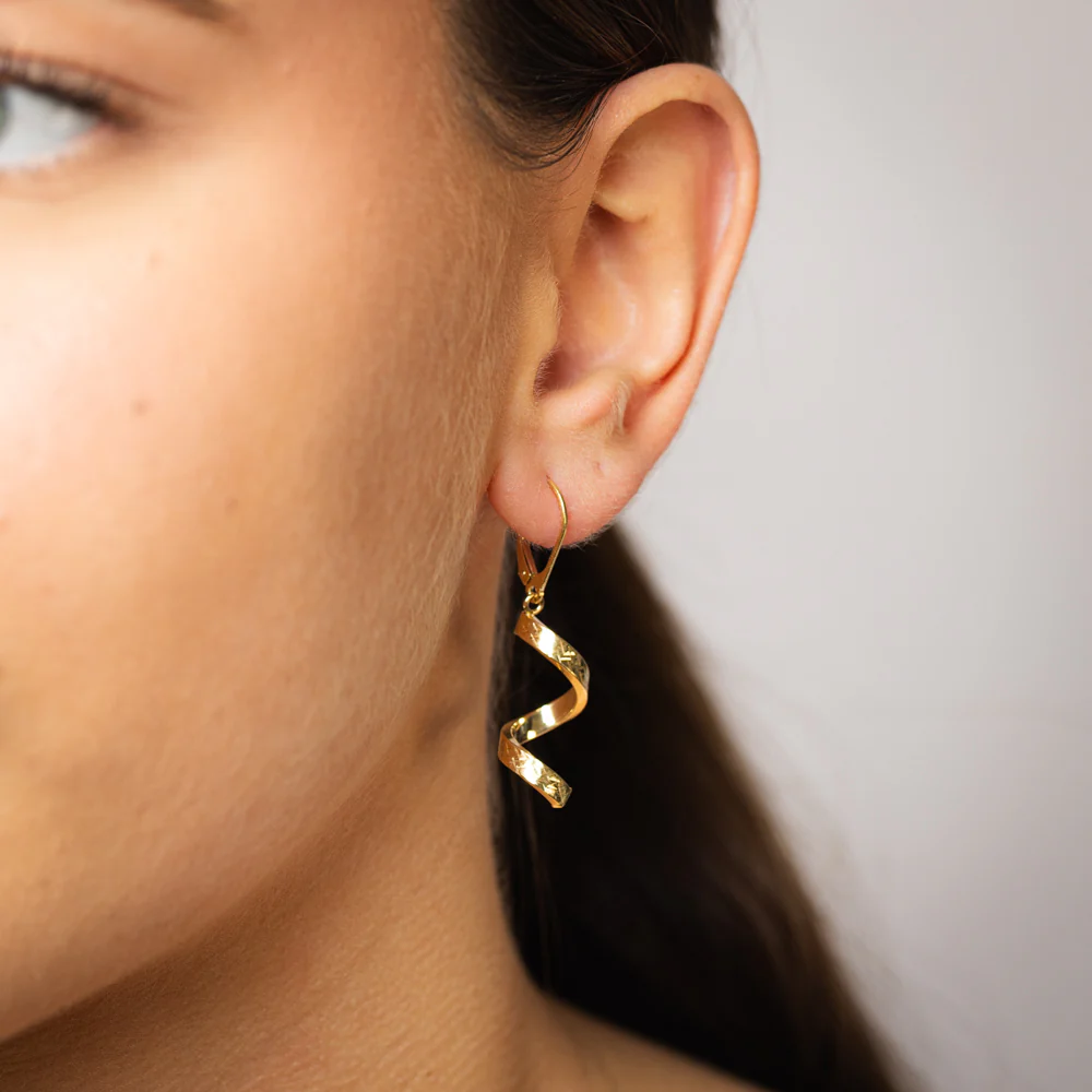 9ct Yellow Gold Textured Spiral Drop Earrings - Image 2