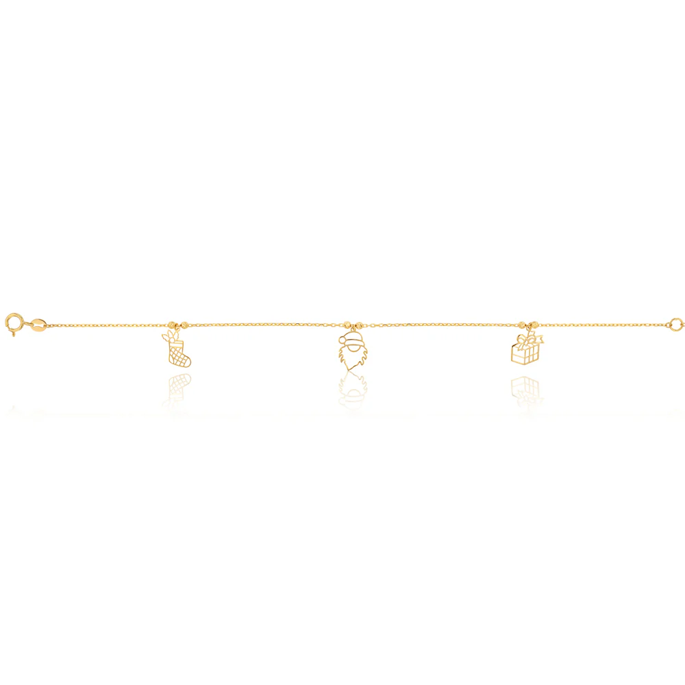 9ct Yellow Gold Three Christmas Charm Bracelet - Image 2