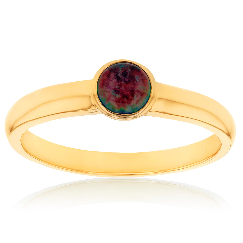 9ct Yellow Gold Triplet Opal 5mm Round Bezel Ring   *Resize 1-2 Sizes Only* - Image 2