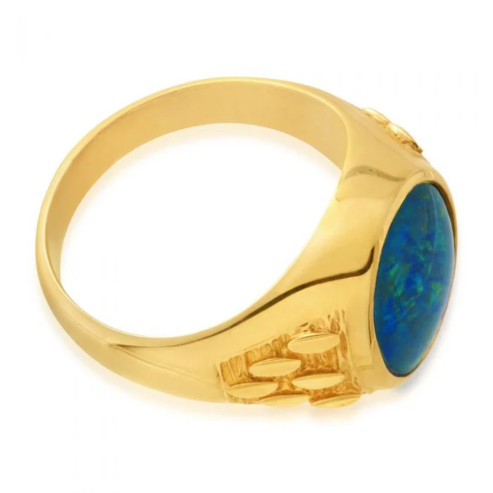 9ct Yellow Gold Triplet Opal Gents Ring - Image 2