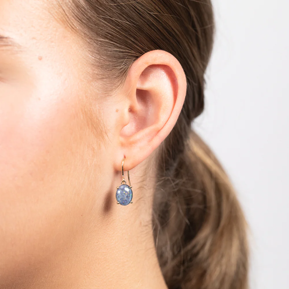9ct Yellow Gold Triplet Opal Hook Drop Earrings - Image 2