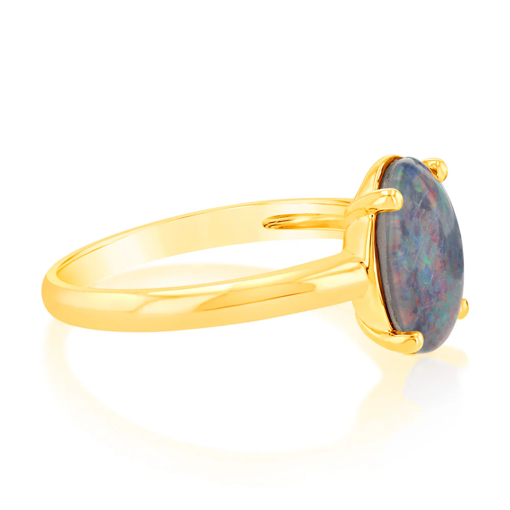 9ct Yellow Gold Triplet Opal Oval Ring - Image 2