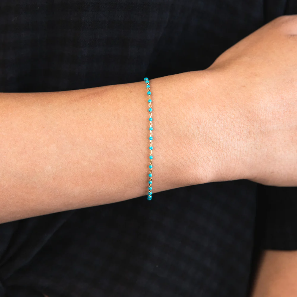 9ct Yellow Gold Turquoise Blue Beads Fancy Bracelet - Image 3
