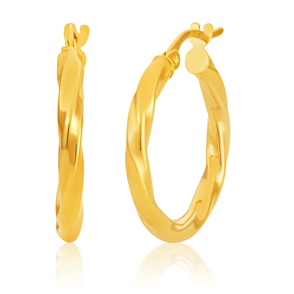 9ct Yellow Gold twist 15mm Hoops Earrings - Image 2