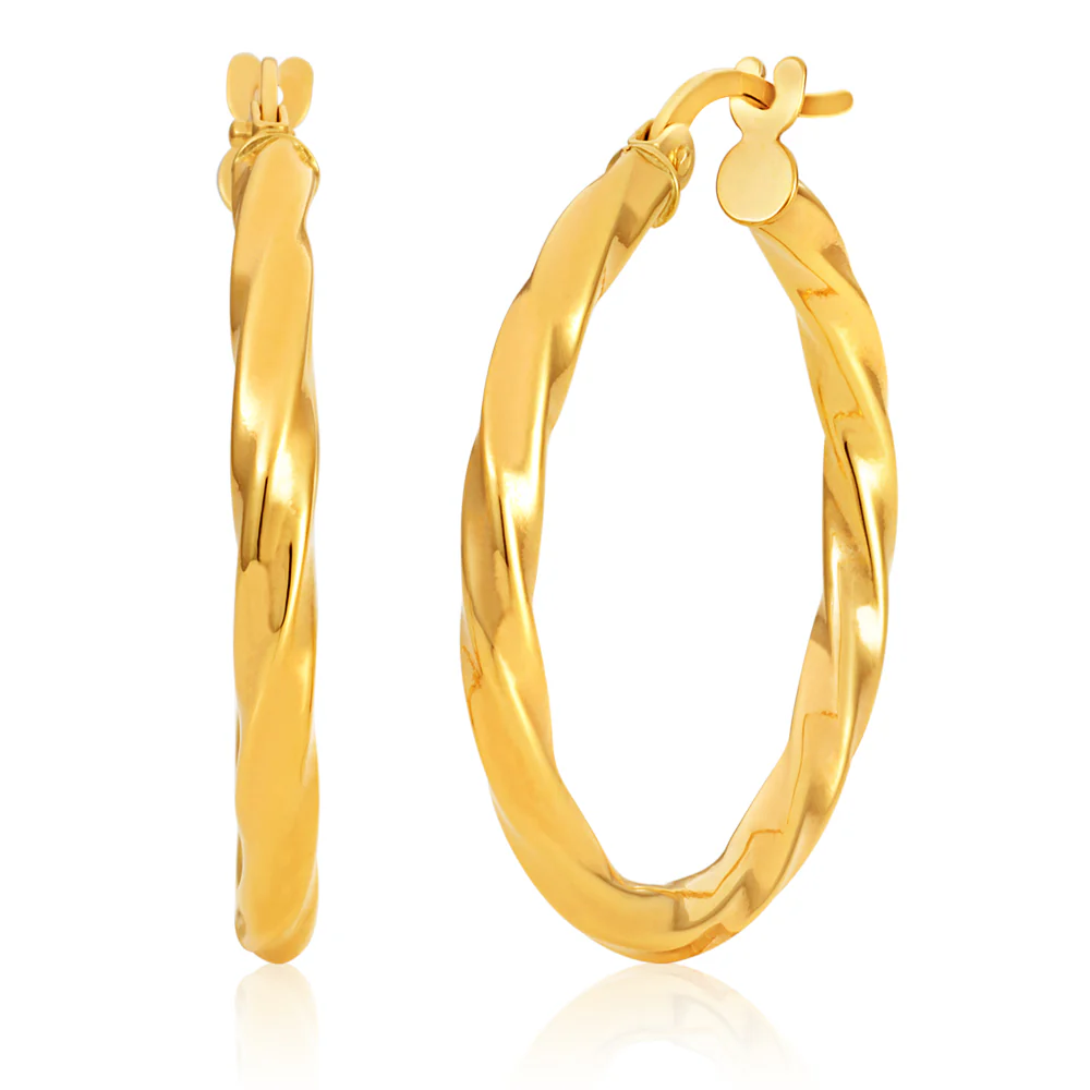 9ct Yellow Gold Twist 20mm Hoop Earrings - Image 2
