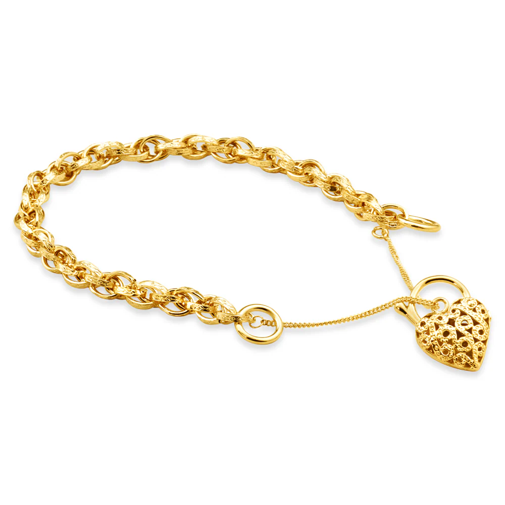9ct Yellow Gold Twist Double Link Hollow Padlock 19cm Bracelet - Image 2