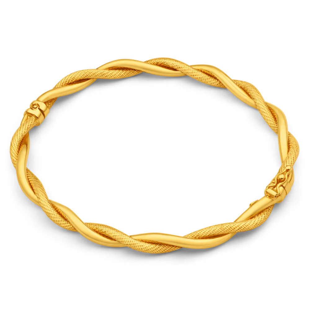 9ct Yellow Gold Twist Oval Bangle - Image 2