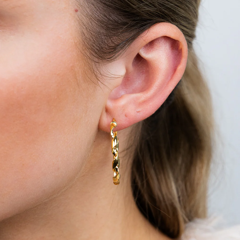 9ct Yellow Gold Twisted 25mm Hoop Earrings - Image 2