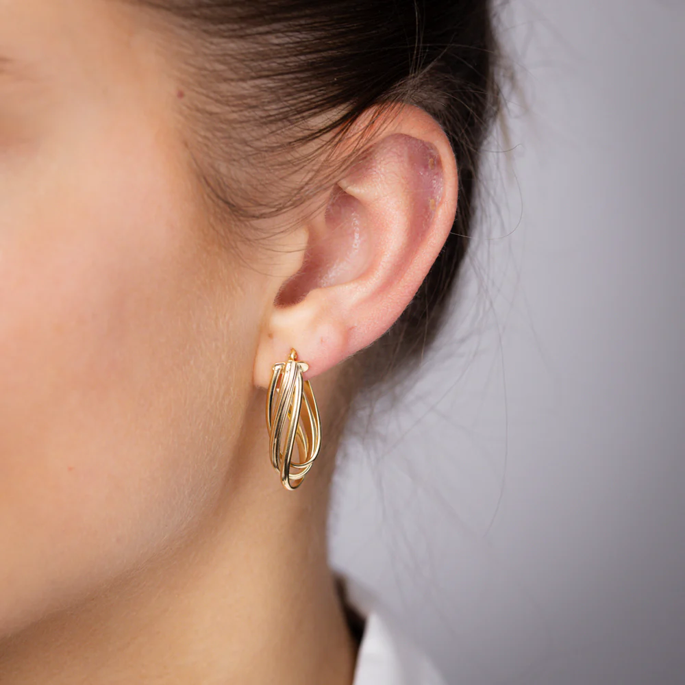 9ct Yellow Gold Twisted Elongated Hoop Earrings - Image 2
