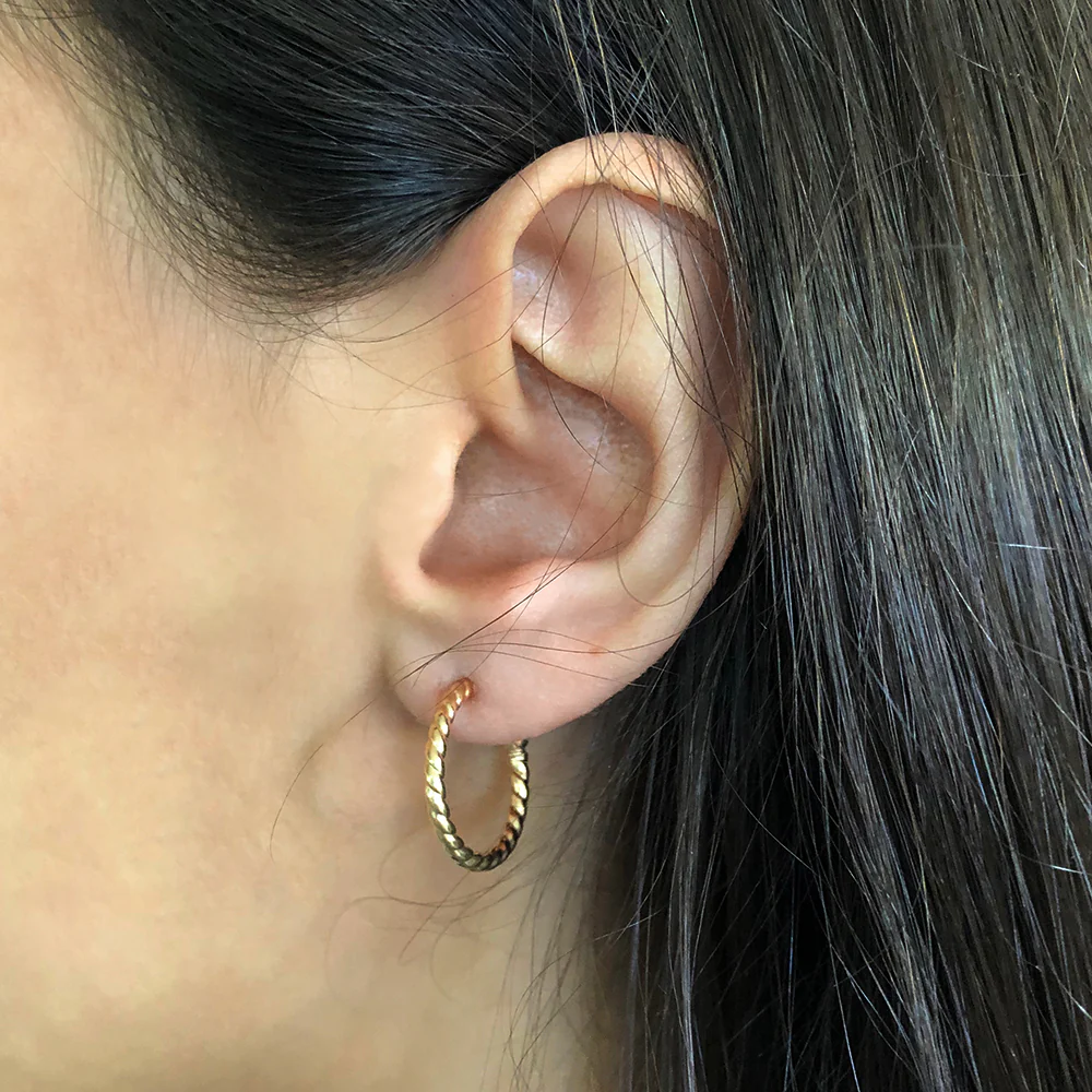 9ct Yellow Gold Twisted Half Hoop 15mm Earrings - Image 2