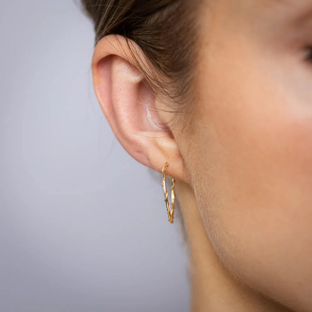 9ct Yellow Gold Twisted Pattern 20mm Sleeper Earrings - Image 2