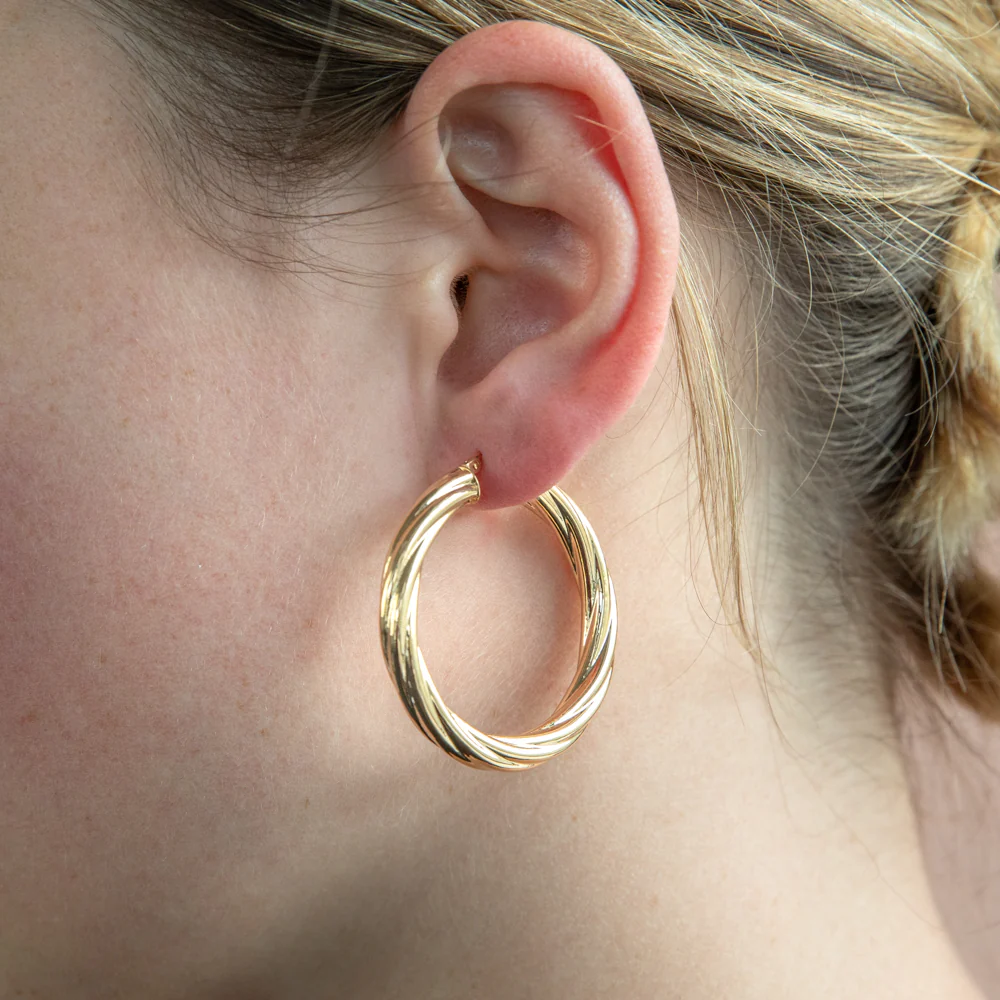 9ct Yellow Gold Twisted Striped 30MM Hoop Earrings 9Y - Image 2
