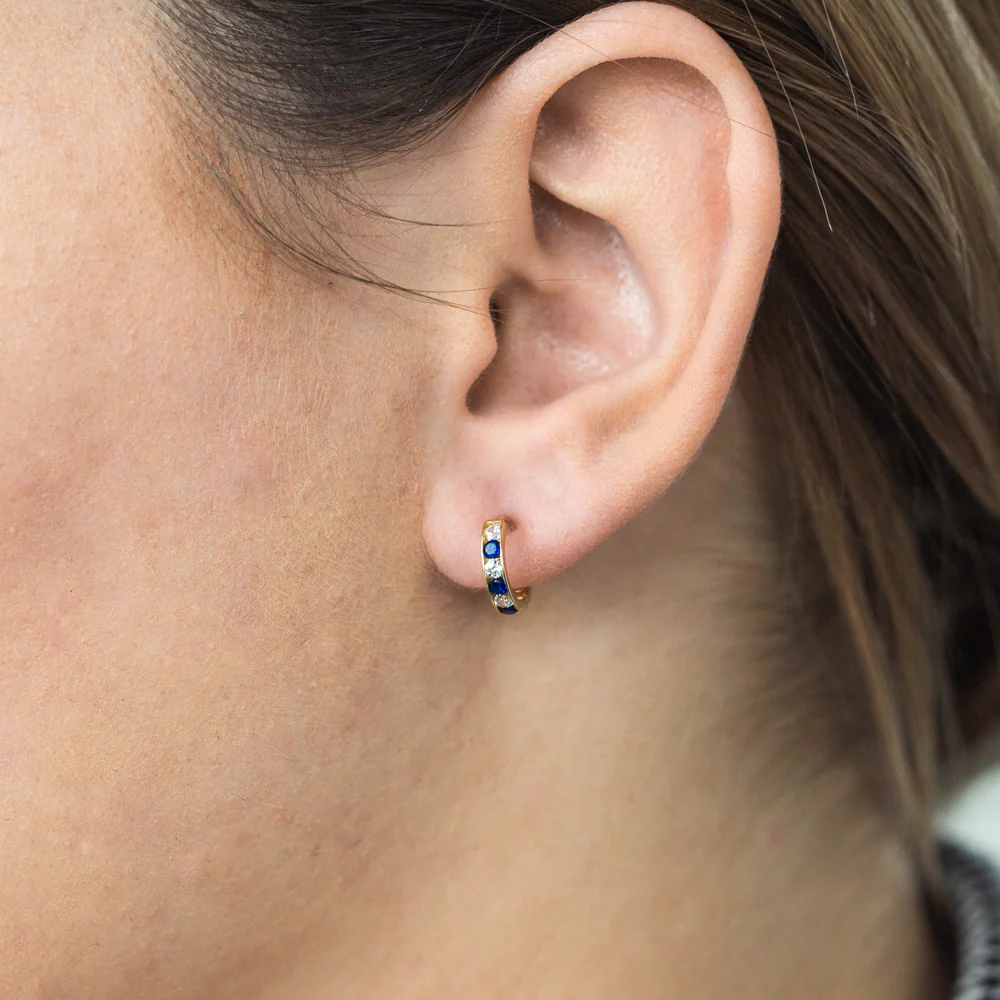 9ct Yellow Gold White and Blue Cubic Zirconia 10mm Huggies - Image 2