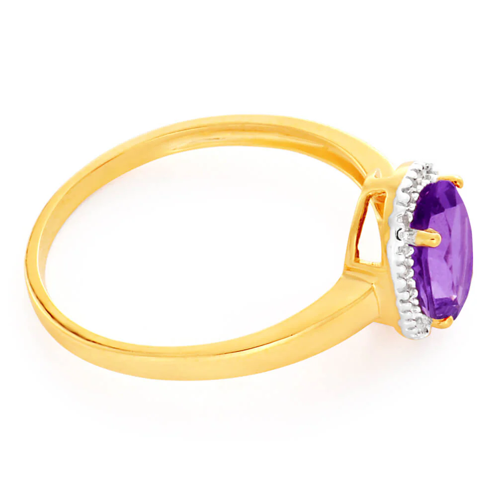 9ct Yellow Gold & White Gold Amethyst and Diamond Ring - Image 2