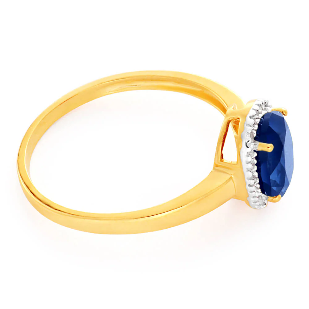 9ct Yellow Gold & White Gold Created Sapphire and Diamond Ring - Image 2