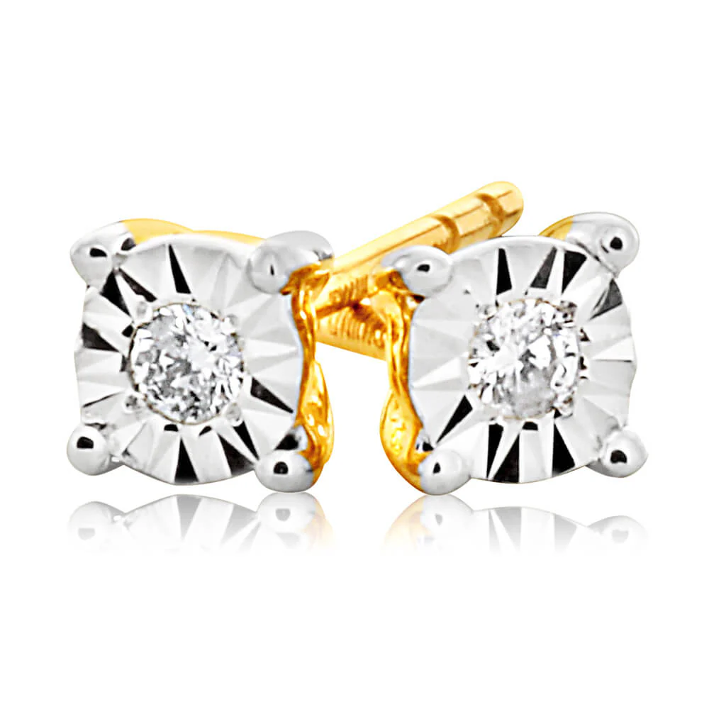 9ct Yellow Gold & White Gold Dazzling Diamond Stud Earrings - Image 2