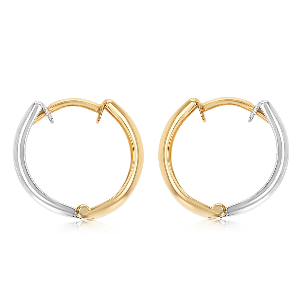9ct Yellow Gold & White Gold Huggie Hoop Earrings - Image 2