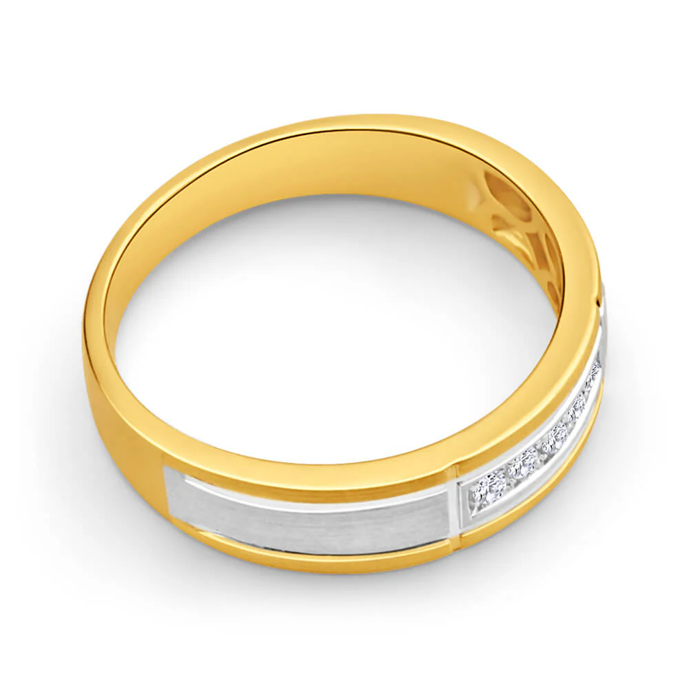 9ct Yellow Gold & White Gold Mens Ring With 0.1 Carats Of Diamonds - Image 2