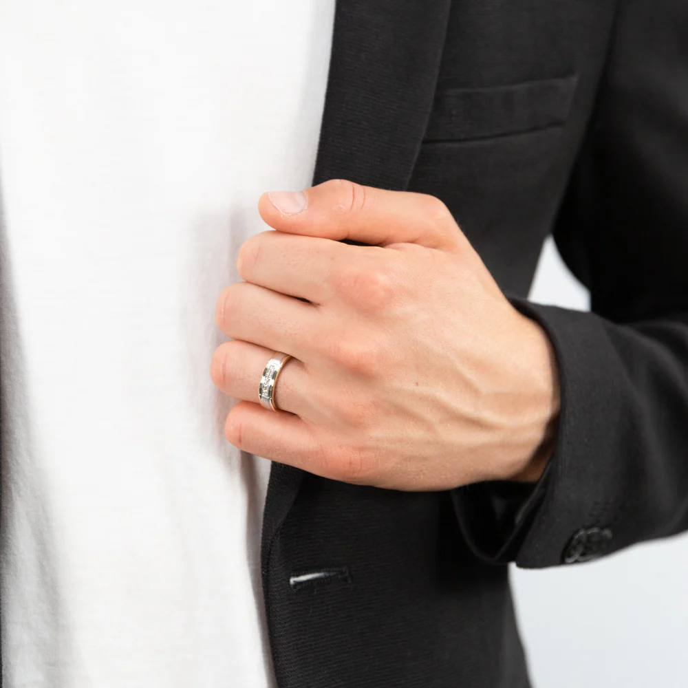 9ct Yellow Gold & White Gold Mens Ring With 0.1 Carats Of Diamonds - Image 3
