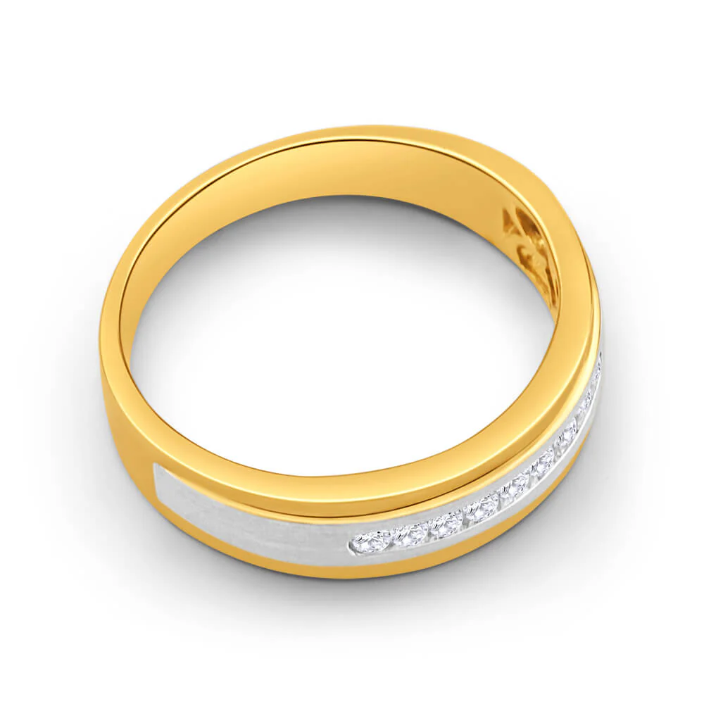 9ct Yellow Gold & White Gold Mens Ring With 0.2 Carats Of Diamonds - Image 2