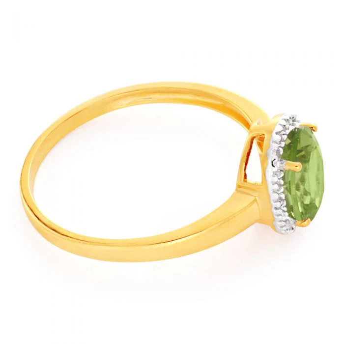 9ct Yellow Gold & White Gold Peridot and Diamond Halo Ring - Image 2
