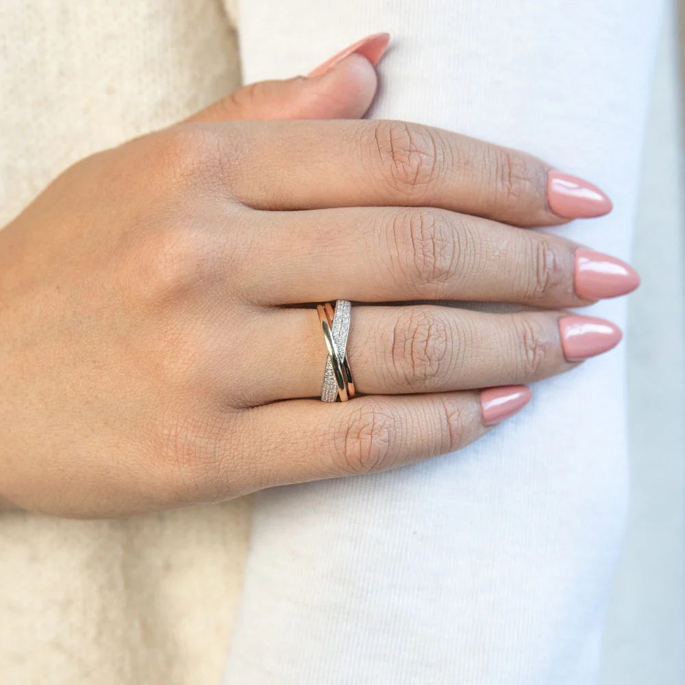 9ct Yellow Gold, White Gold & Rose Gold 1/6 Carat Diamond Ring - Image 3