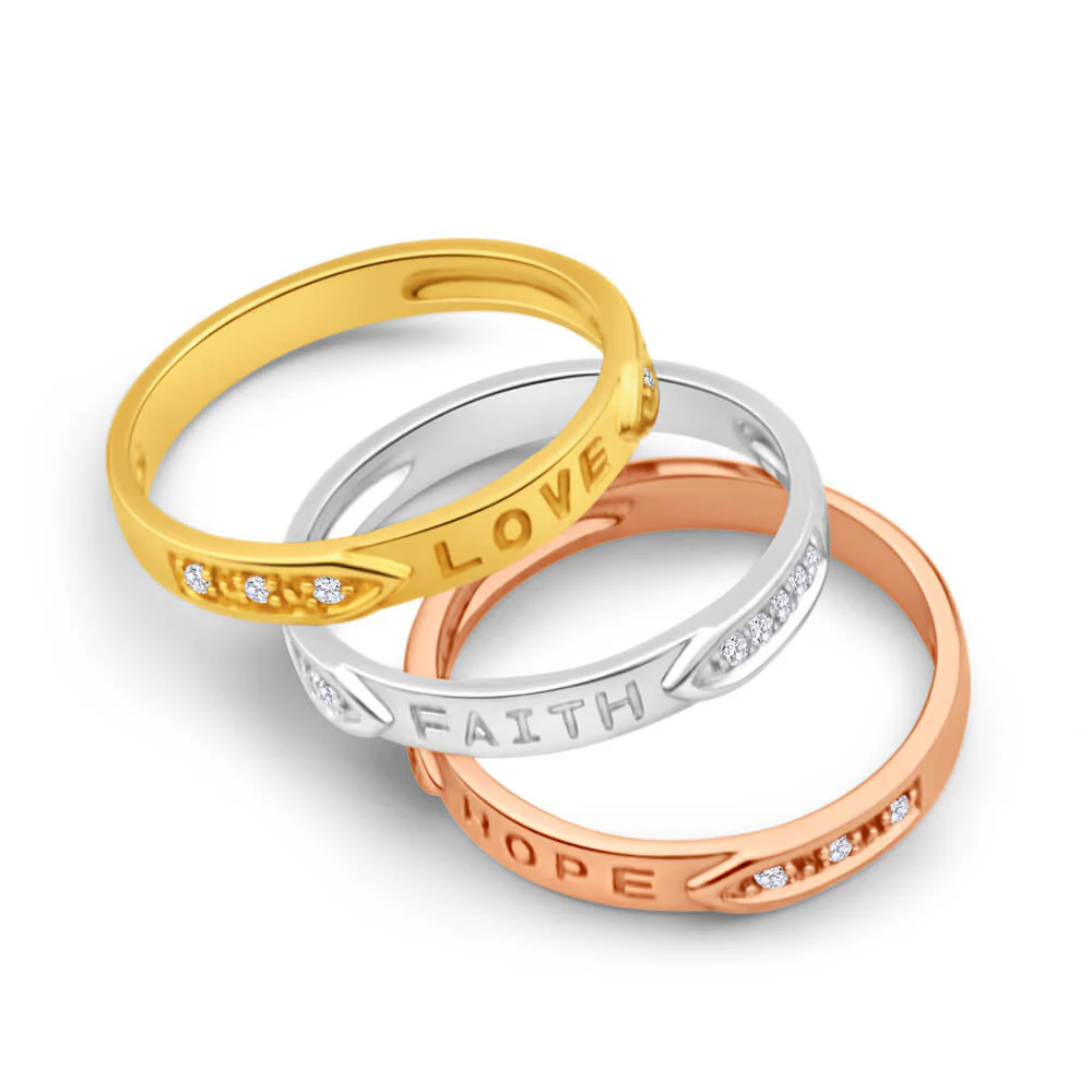 9ct Yellow Gold, White Gold & Rose Gold Diamond 3 Ring Set - Image 2