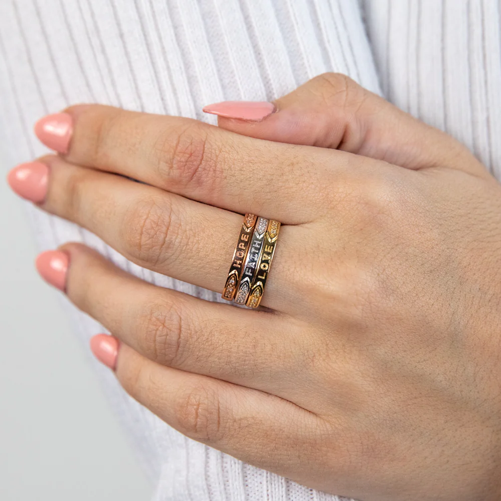 9ct Yellow Gold, White Gold & Rose Gold Diamond 3 Ring Set - Image 3