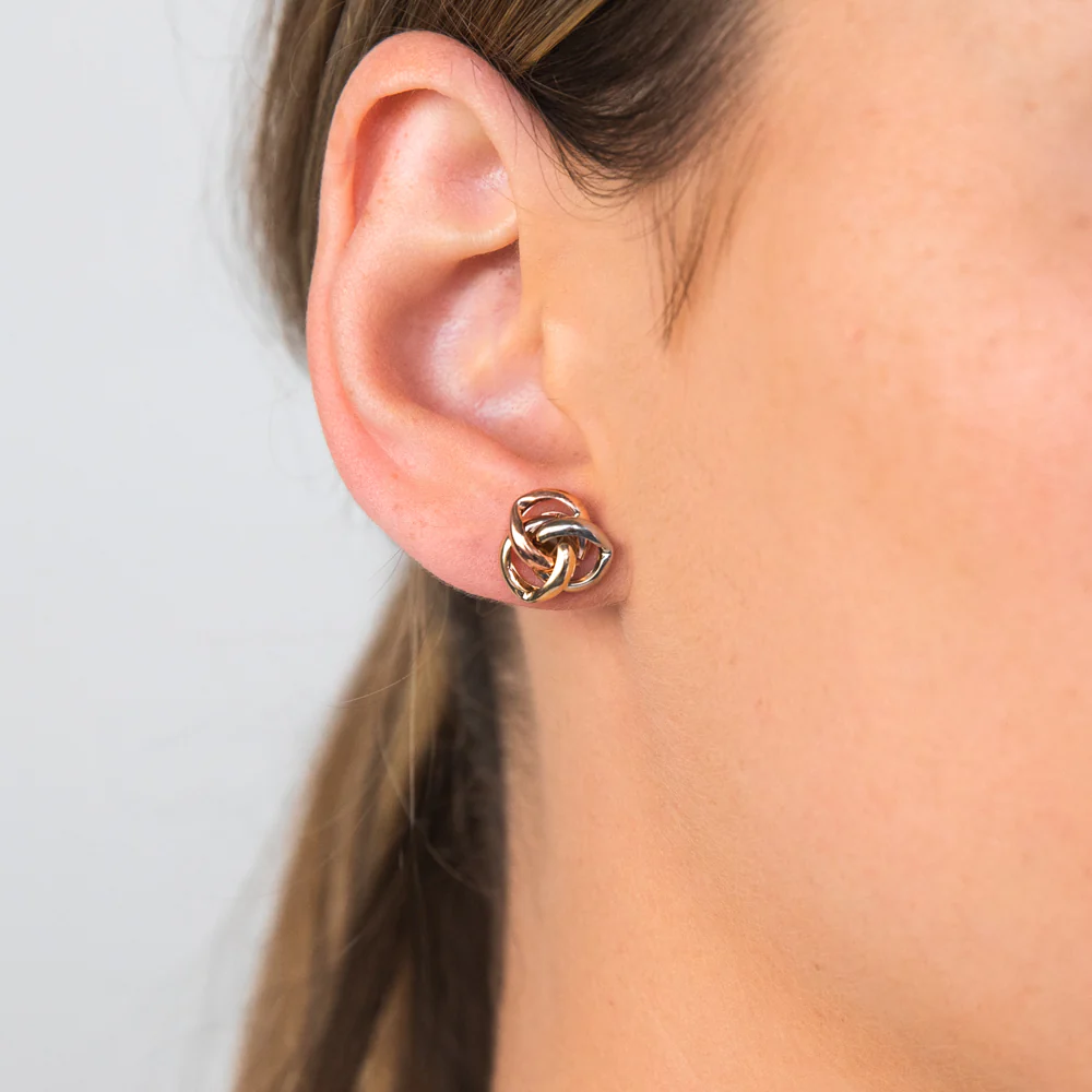 9ct Yellow Gold, White Gold & Rose Gold Knot Stud Earrings - Image 2