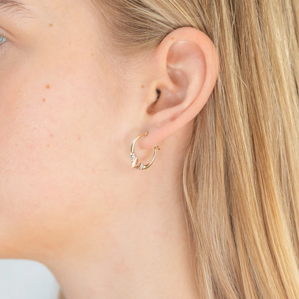 9ct Yellow Gold, White Gold & Rose Gold Love Hoop Earrings - Image 2
