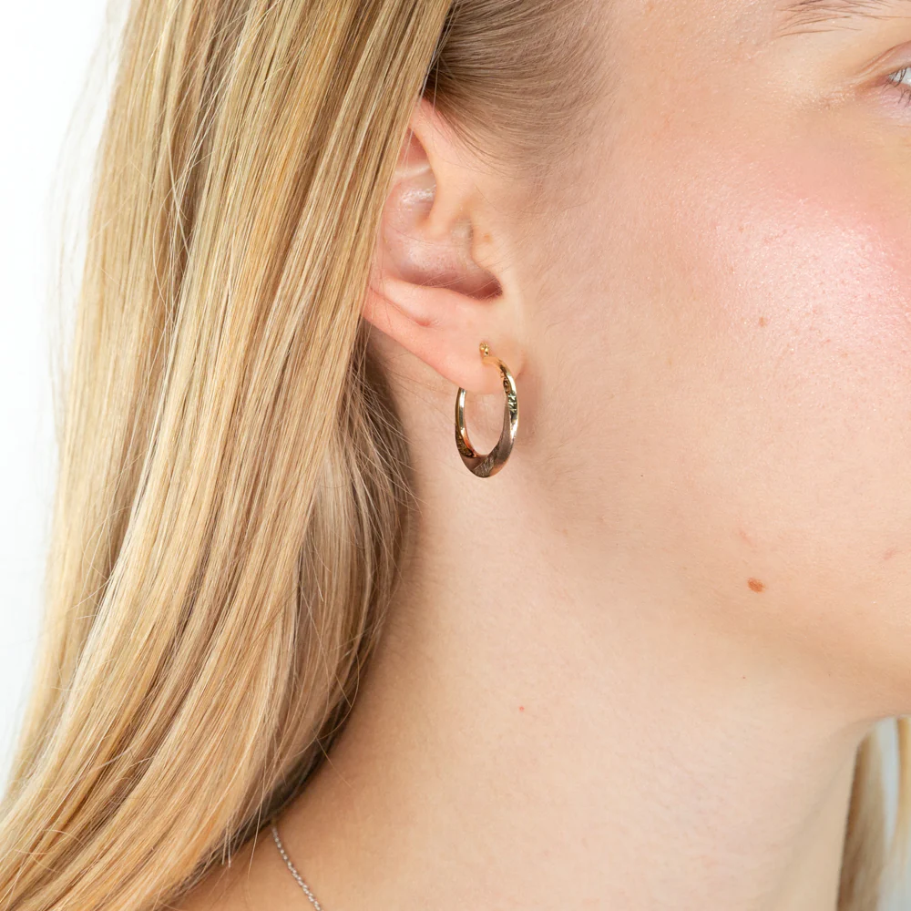 9ct Yellow Gold, White Gold & Rose Gold Swirl Creole Hoop Earrings - Image 2