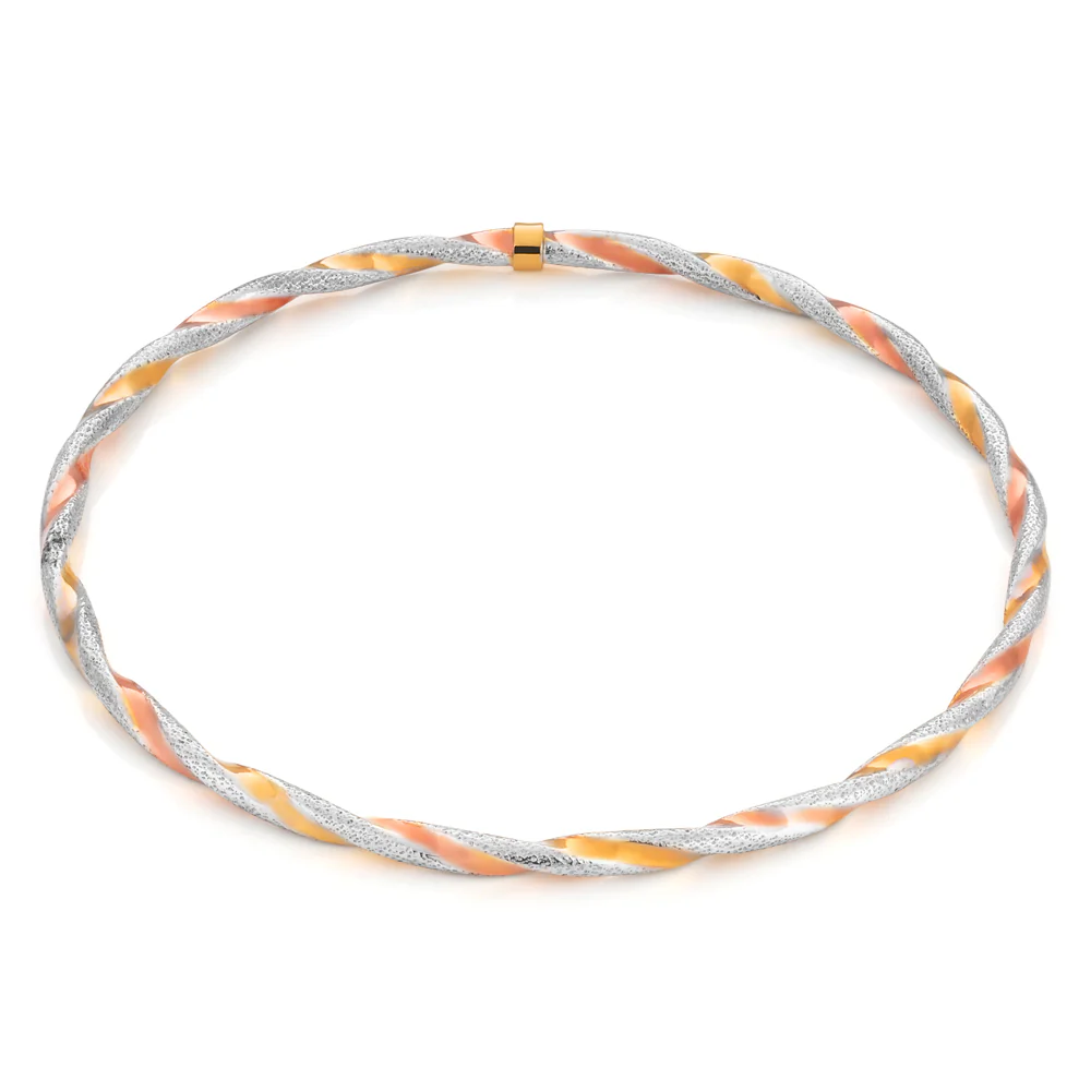 9ct Yellow Gold, White Gold & Rose Gold Twist Bangle - Image 2