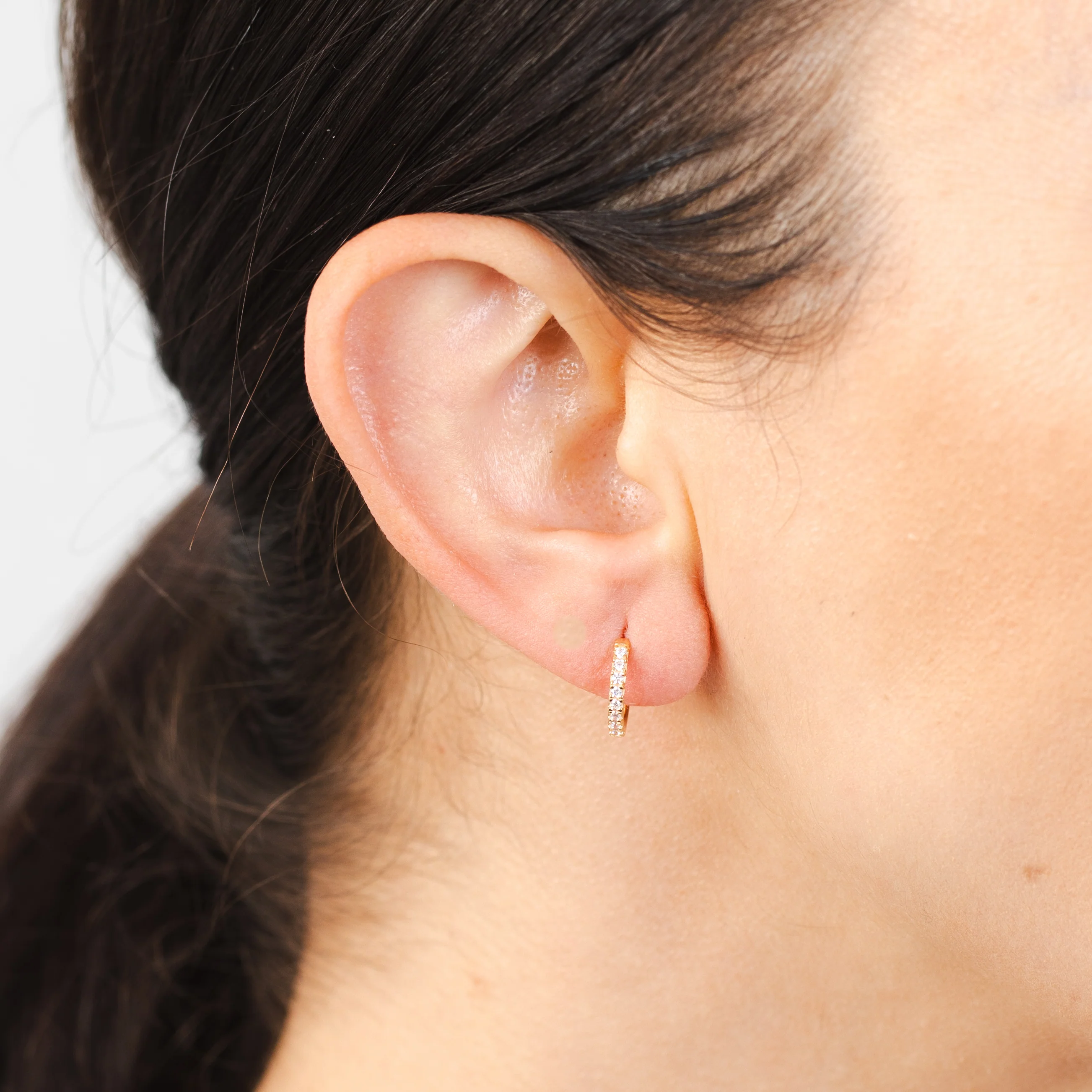 9ct Yellow Gold White Zirconia Hoop Earrings - Image 2