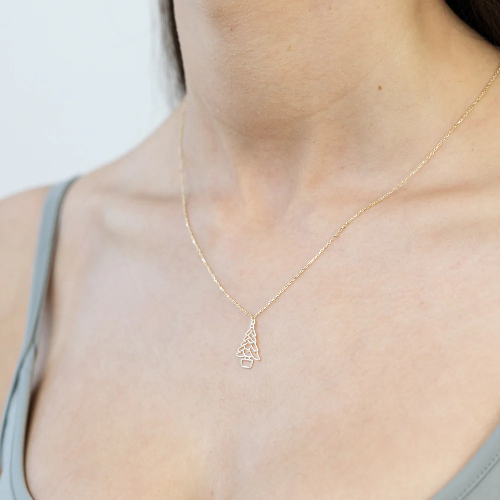 9ct Yellow Gold Xmas Tree Pendant With Chain - Image 2