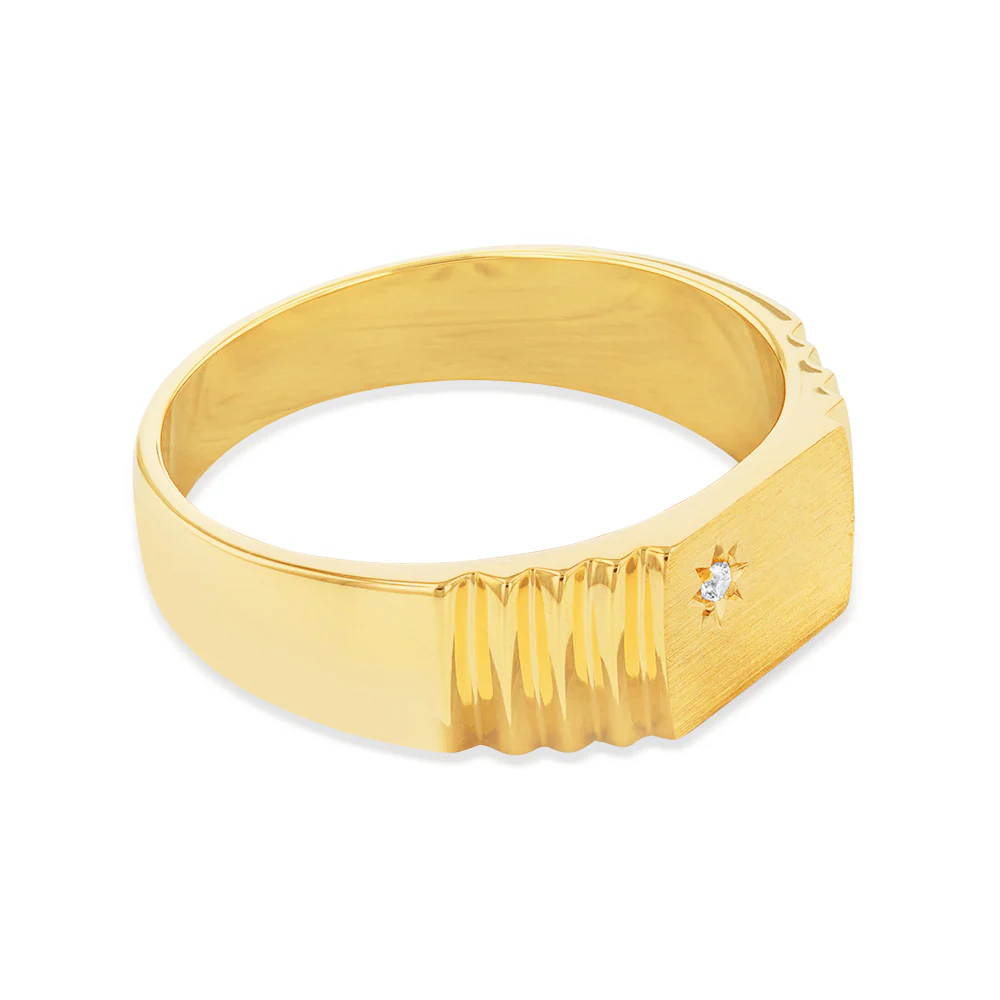 9ct Yellow Gold Zirconia Gents Signet Ring - Image 2
