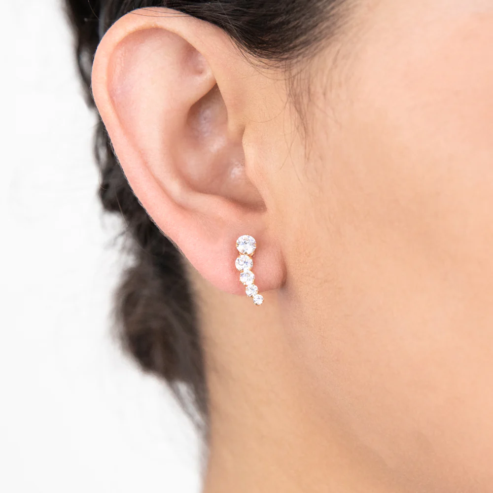 9ct Yellow Gold Zirconia Graduated Ear Climbers - Image 2