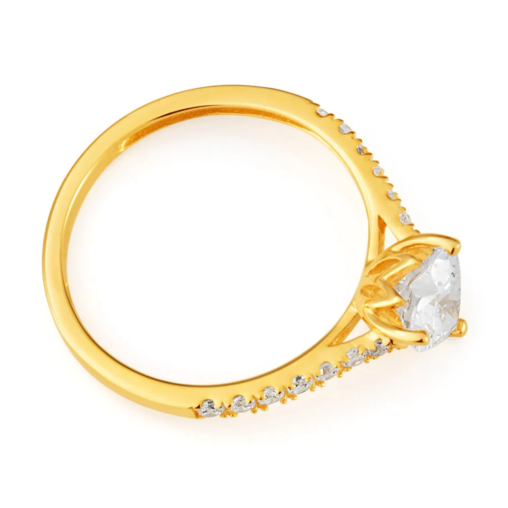 9ct Yellow Gold Zirconia Heart Shape Ring - Image 2