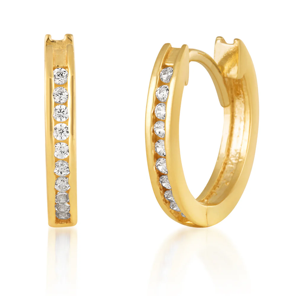 9ct Yellow Gold Zirconia Hoop Earrings - Image 2