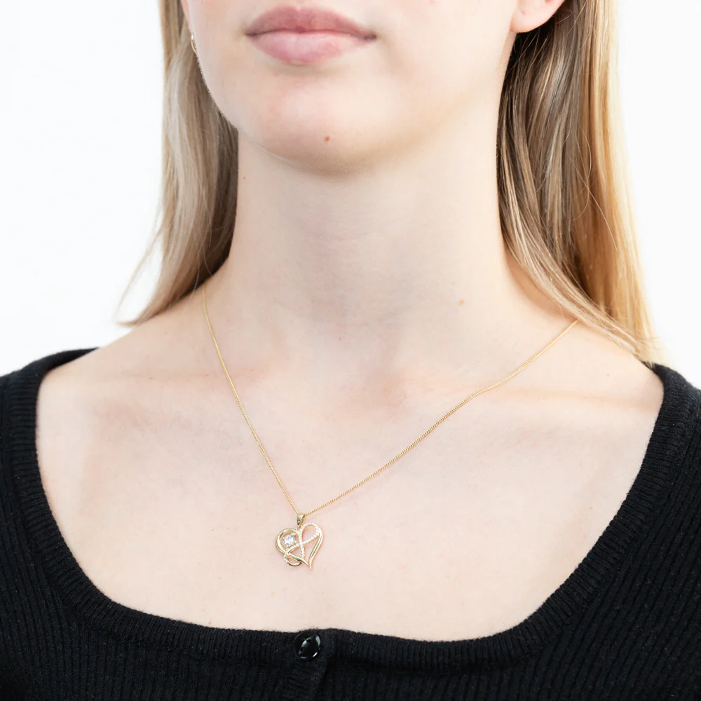 9ct Yellow Gold Zirconia Infinity & Heart Pendant - Image 2