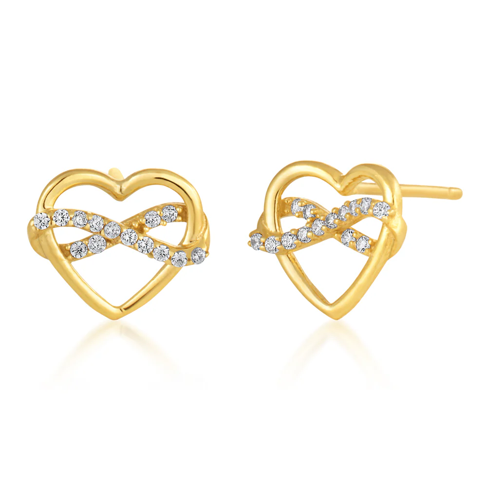 9ct Yellow Gold Zirconia Infinity Heart Shape Studs - Image 2