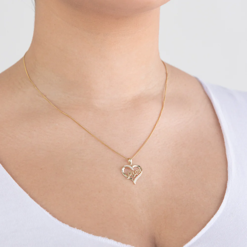 9ct Yellow Gold Zirconia 'Mum' Heart Pendant - Image 2