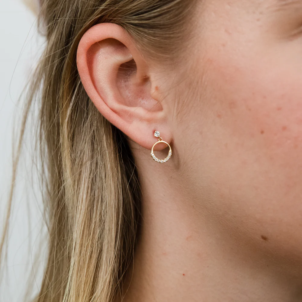 9ct Yellow Gold Zirconia Open Circle Drop Earrings - Image 2