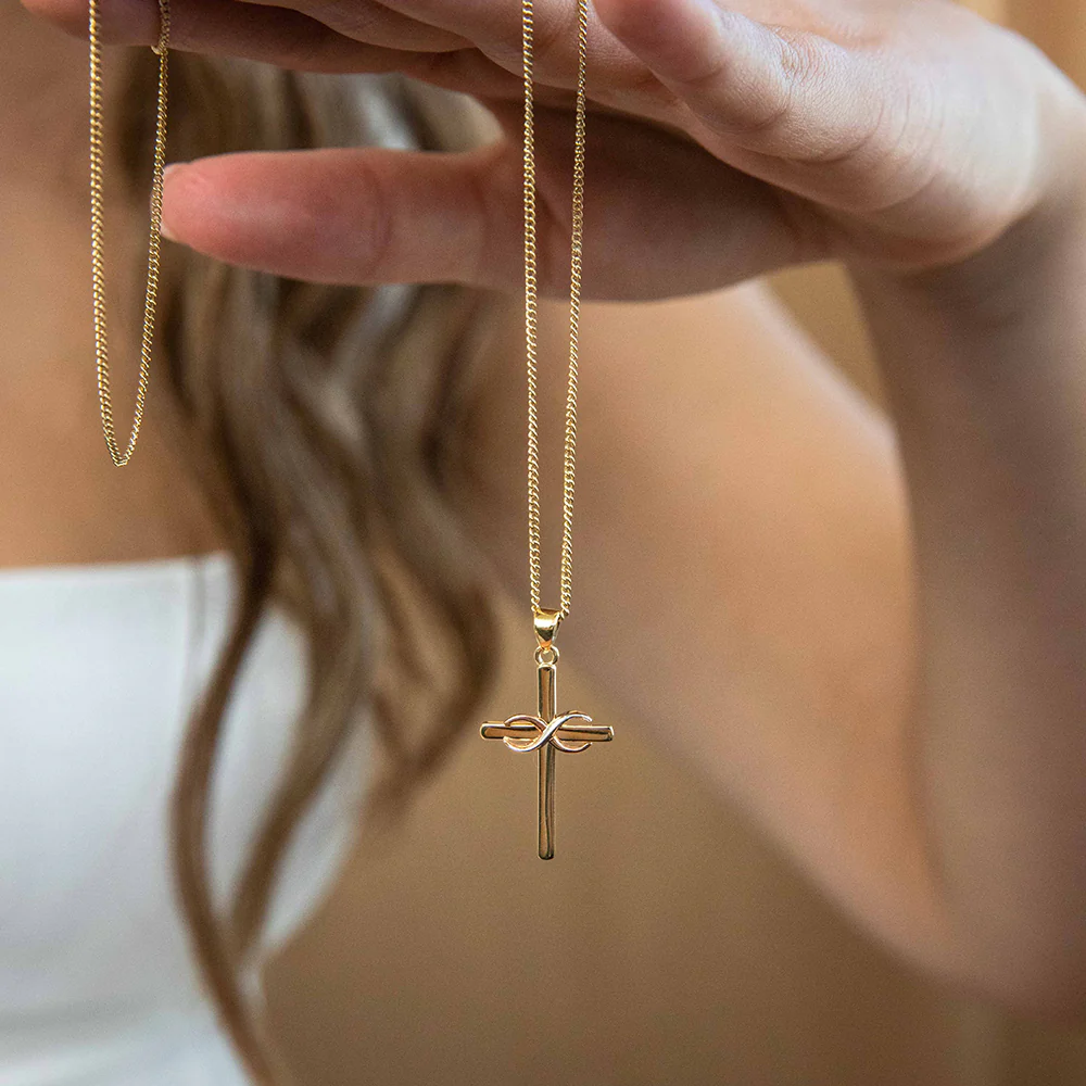 9ct Yellow Rose and White Gold Tone Infinity On Cross Pendant - Image 2