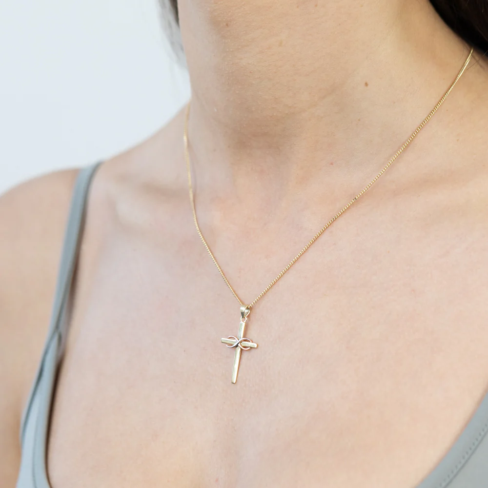 9ct Yellow Rose and White Gold Tone Infinity On Cross Pendant - Image 3