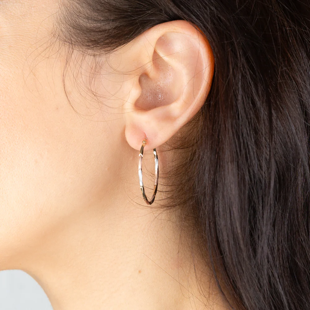 9ct Yellow, Rose, White Three Tone Twist Tube Hoop Earrings - Image 2