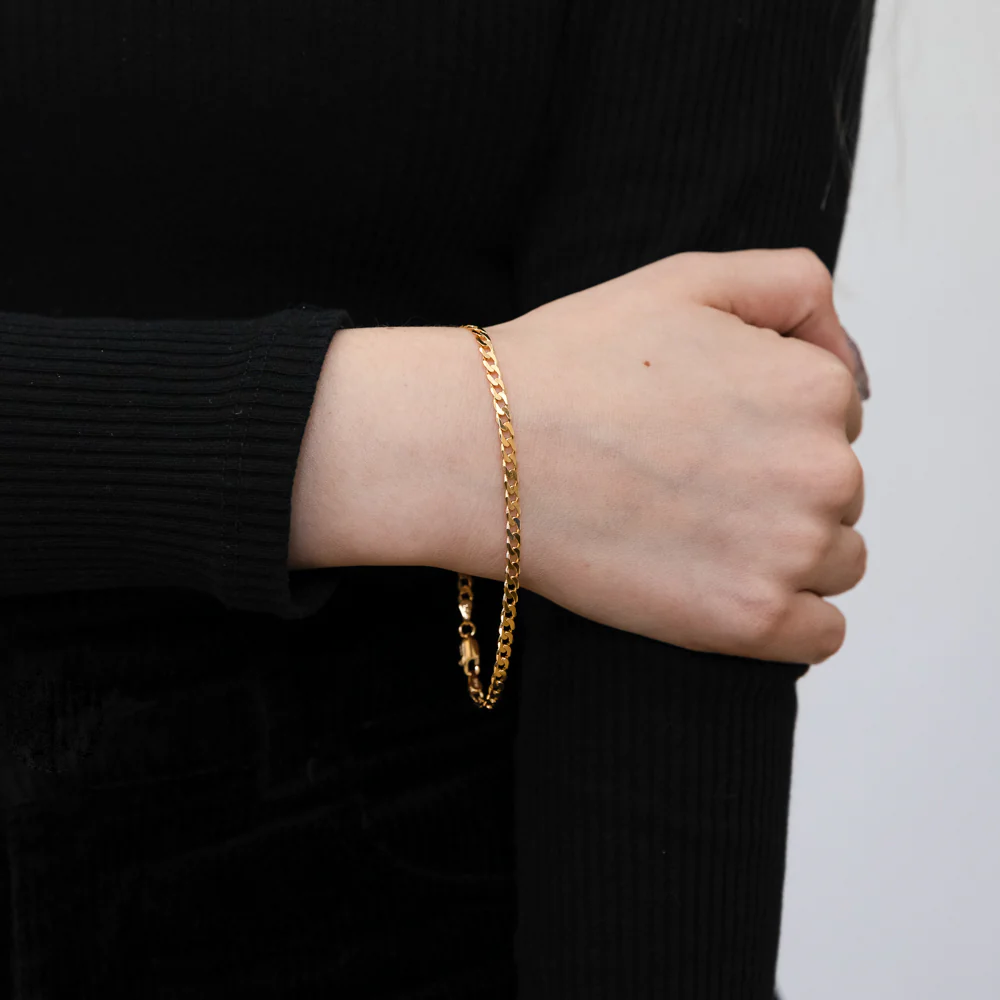 9ct Yellow Solid Gold Curb Bevelled Flat 100 Gauge 21cm Bracelet - Image 3