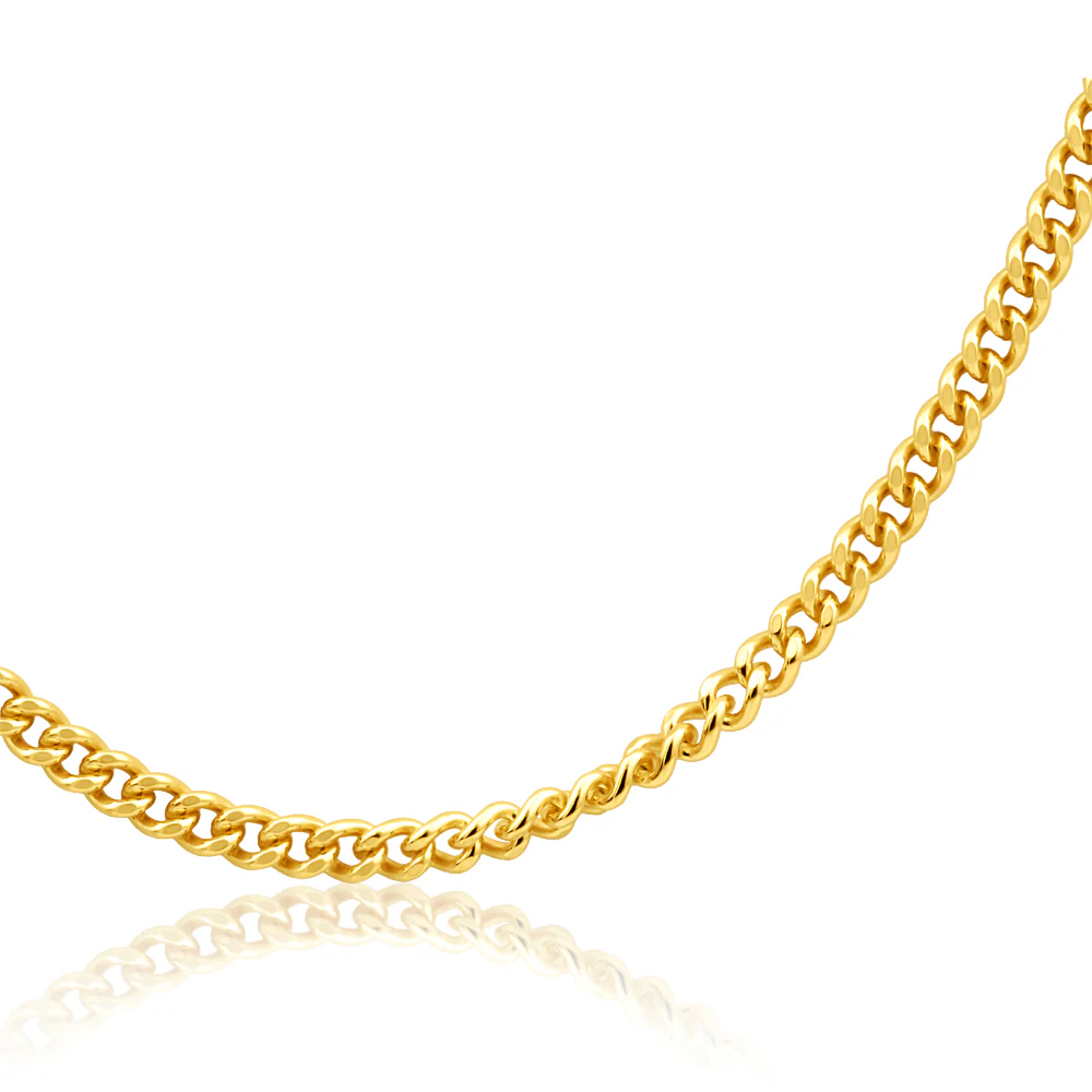 9ct Yellow Solid Gold Curb Dicut 45cm Chain 50Gauge - Image 2