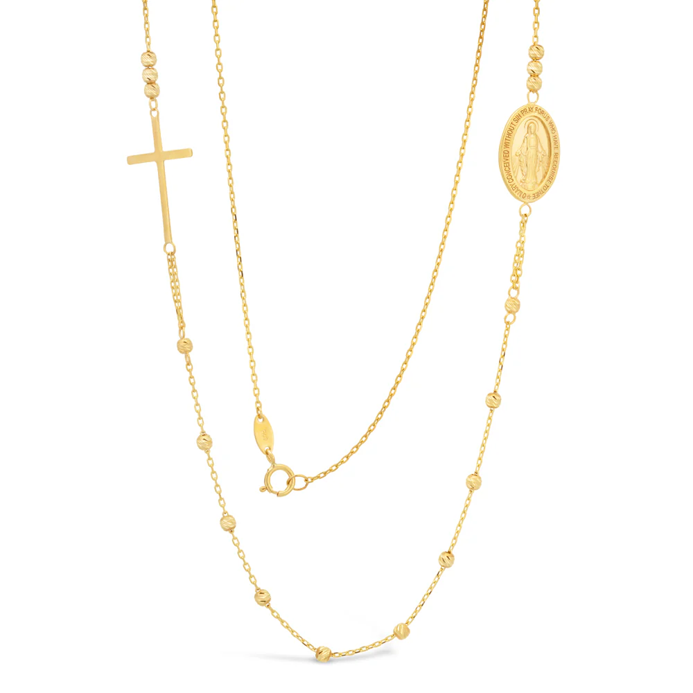 9ct Yellow Solid Gold Diamond Cut Beads Religious Chain - Image 2