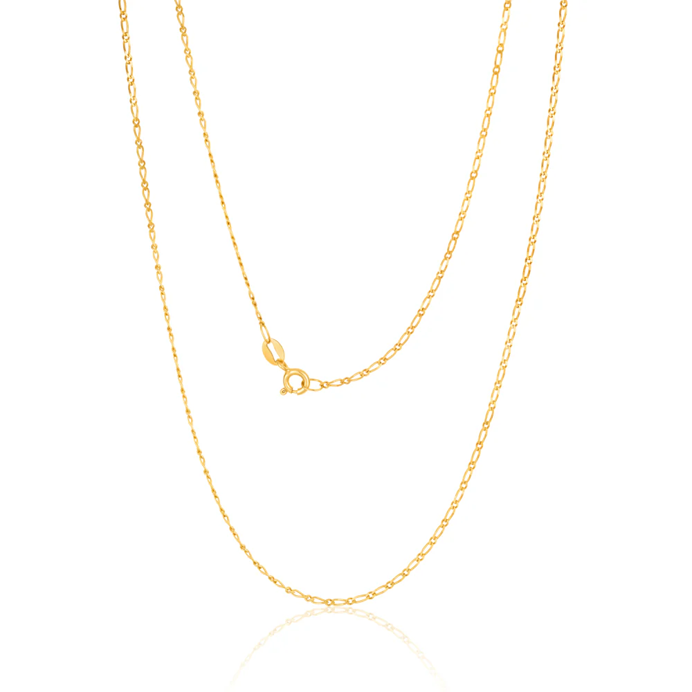9ct Yellow Solid Gold Figaro 1:1 Diamond Cut 40 gauge 60cm Chain - Image 2